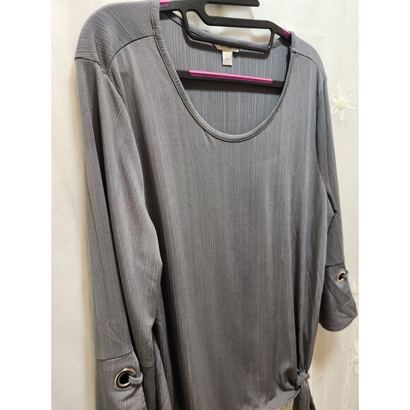 C EST. 1946 WOMENS LARGE GRAY BELL SLEEVE BLOUSE GAUZE FLOWY BOXY WORK OFFICE - Picture 2 of 12